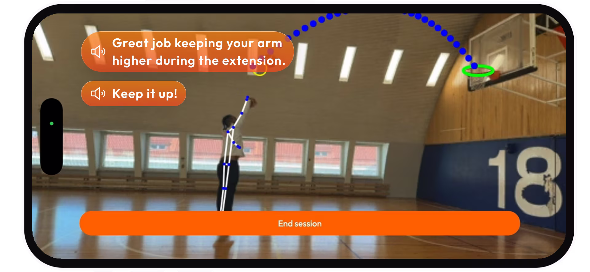 Kima app showing real-time shot feedback